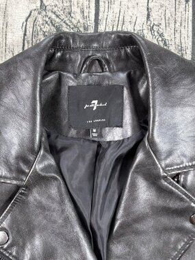 7 For All Mankind Faux Leather Moto Biker Jacket Women's M Black